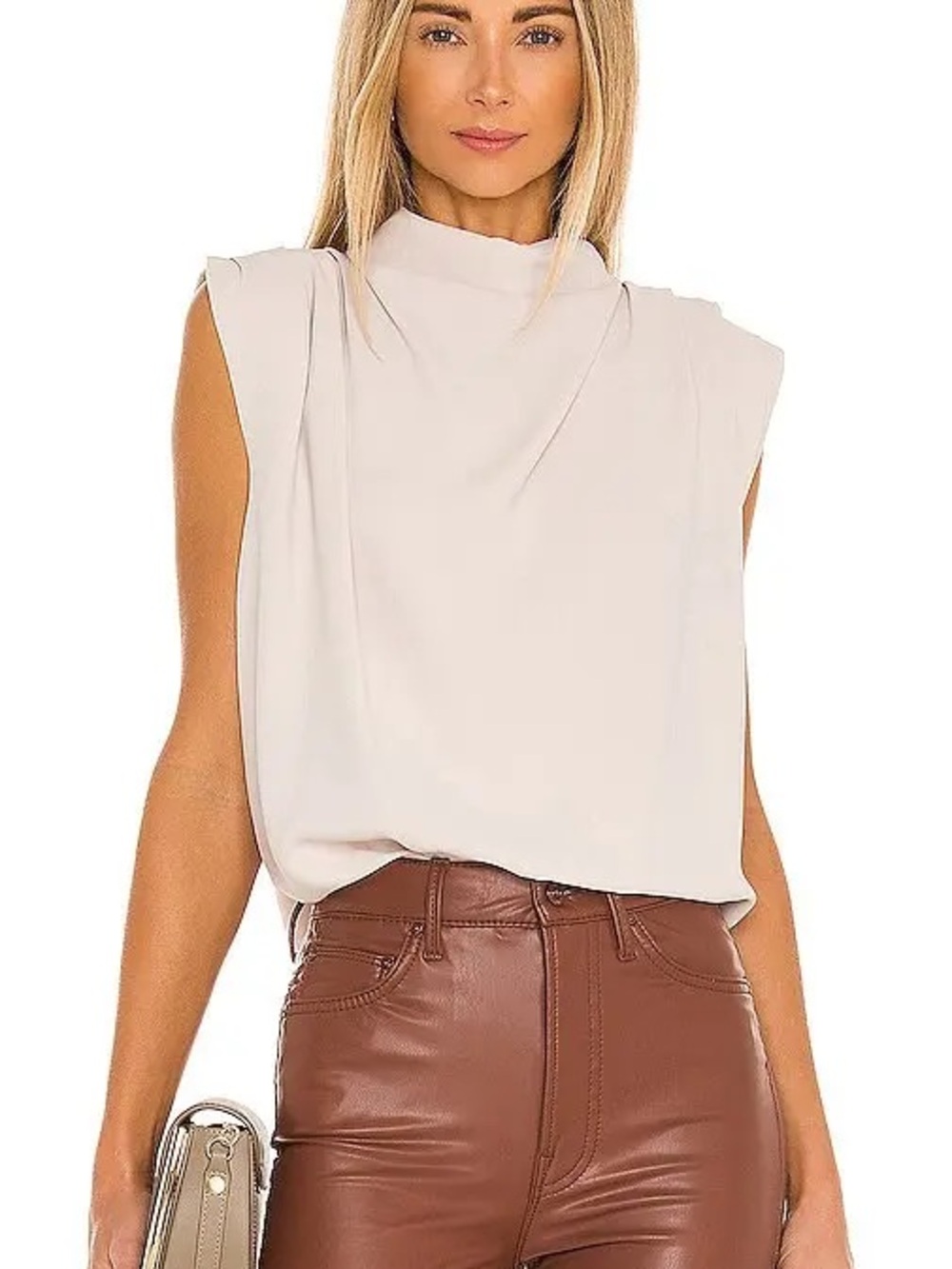 Amanda Uprichard M Crepe Drapey Sleeveless Blouse Bone Silky Washable Pleat USA
